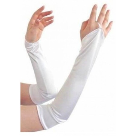 LONG GANTS MITAINES BLANC SATIN SANS DOIGT 42 CM