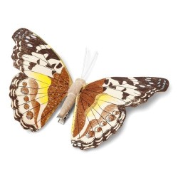 PAPILLON SUR PINCE CHOCO ET JAUNE 18 CM