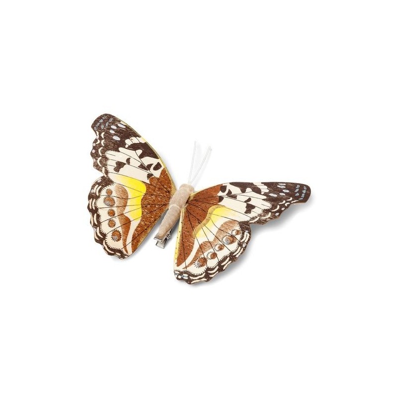 PAPILLON SUR PINCE CHOCO ET JAUNE 18 CM  PAPILLON SUR PINCE CHOCO ET JAUNE 18 CM