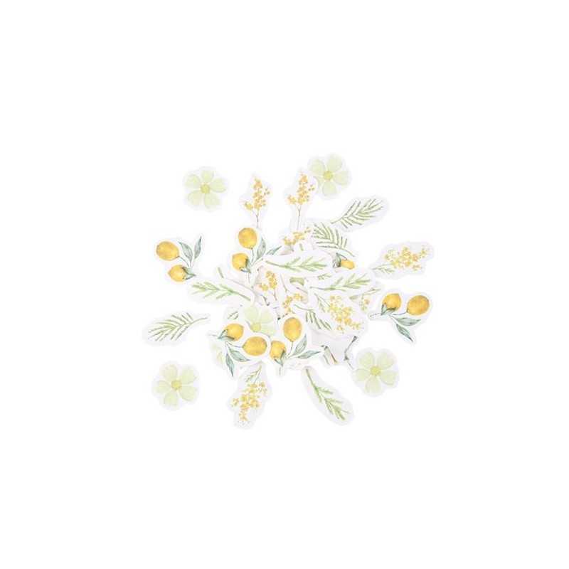 100 CONFETTIS MIMOSA CITRON ET FEUILLAGES DE 2.5 A 3 CM