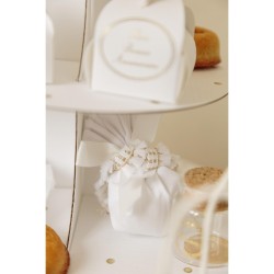 RUBAN FRANGES BLANC ET OR 1.5 CM X 5 M