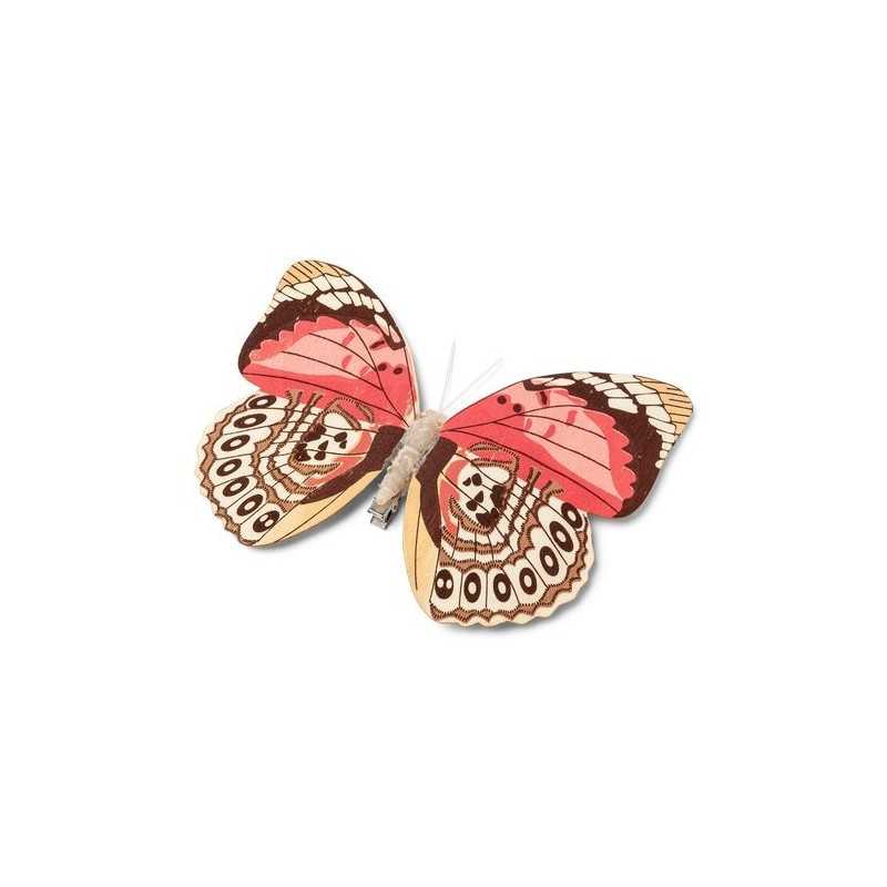 PAPILLON SUR PINCE CHOCO ET CORAIL 18 CM 