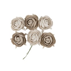 6 RENONCULES FACON LIN CREME ET TAUPE SUR TIGE 4.5 CM