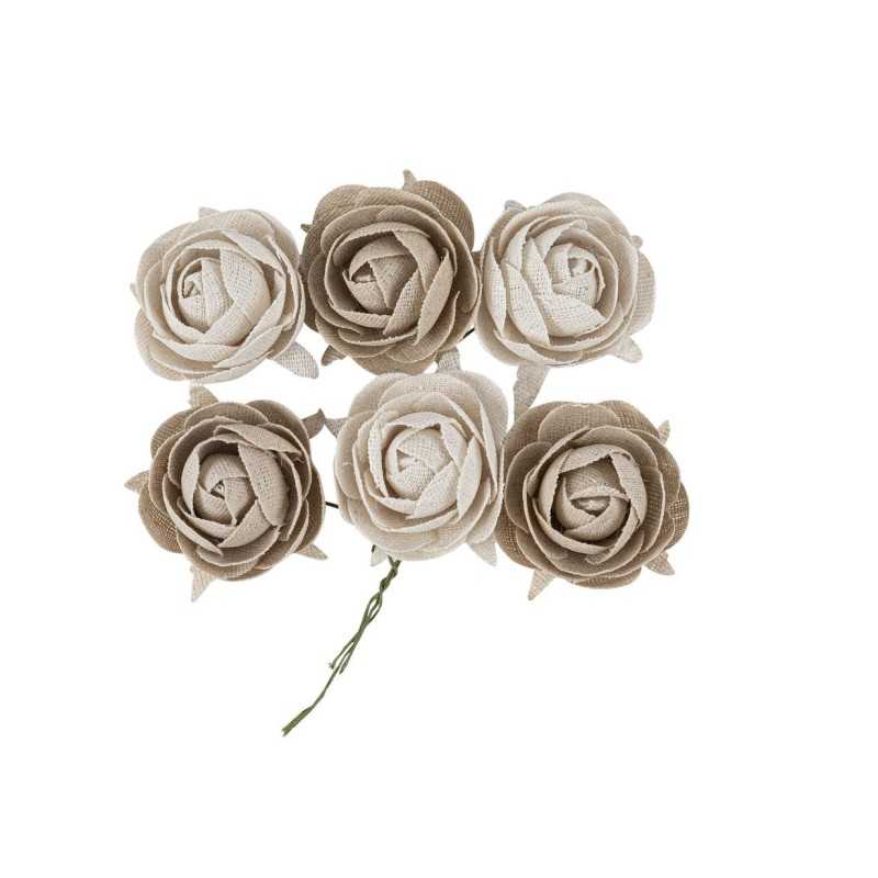 6 RENONCULES FACON LIN CREME ET TAUPE SUR TIGE 4.5 CM 