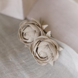 6 RENONCULES FACON LIN CREME ET TAUPE SUR TIGE 4.5 CM 