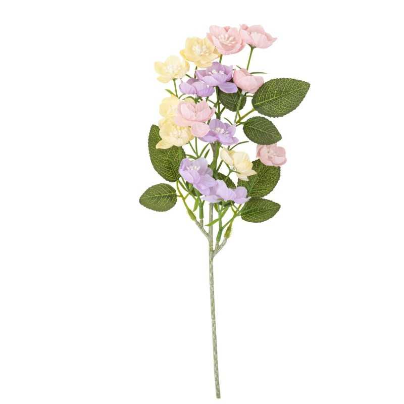 BRANCHE DE FLEURS ET FEUILLAGE JAUNE, LILAS, ROSE ET VERT 33 C M
