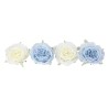 4 ROSES TISSU BLANC ET BLEU 12.5 CM  4 ROSES TISSU BLANC ET BLEU 12.5 CM