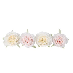 4 ROSES TISSU BLANC ET ROSE 12.5 CM