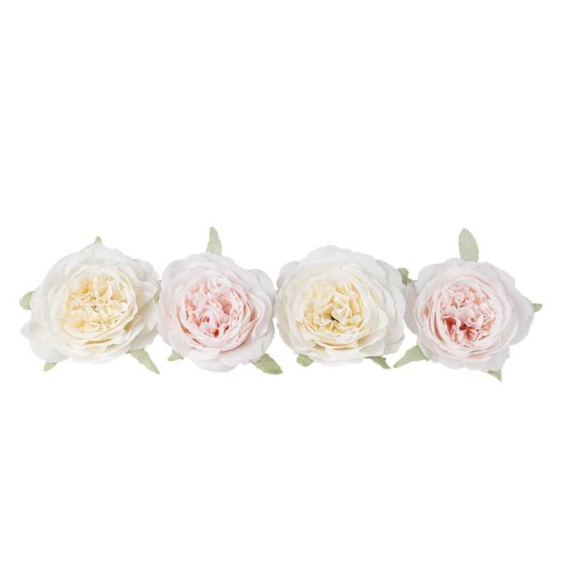 4 ROSES TISSU BLANC ET ROSE 12.5 CM 