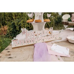 CENTRE DE TABLE JOYEUX ANNIVERSAIRE FAIRY WORLD BOIS  ROSE PASTEL 