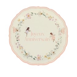 6 ASSIETTES FAIRY WORLD BLANC ET ROSE PASTEL 23 CM