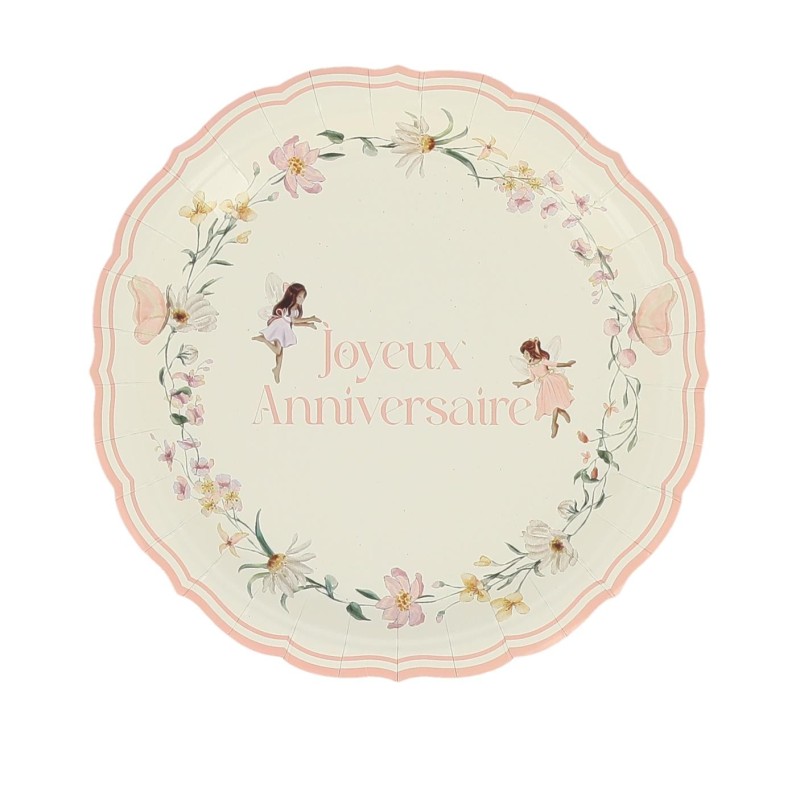 6 ASSIETTES FAIRY WORLD BLANC ET ROSE PASTEL 23 CM  6 ASSIETTES FAIRY WORLD BLANC ET ROSE PASTEL 23 CM