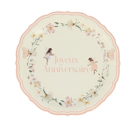 6 ASSIETTES FAIRY WORLD BLANC ET ROSE PASTEL 23 CM 