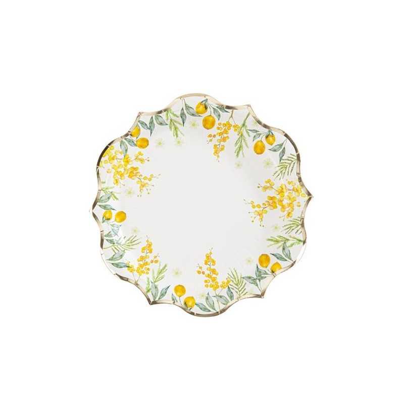 8 ASSIETTES MIMOSA CITRONS, FEUILLAGES ET OR 23 CM 