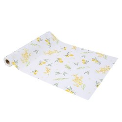 CHEMIN DE TABLE MIMOSA CITRONS E FEUILLAGES 28 CM X 5 M