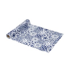 CHEMIN DE TABLE DOLCE VITA BLEU ROI  ET BLANC 28 CM X 5 M 