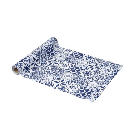 CHEMIN DE TABLE DOLCE VITA BLEU ROI  ET BLANC 28 CM X 5 M 