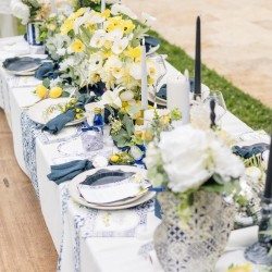 CHEMIN DE TABLE DOLCE VITA BLEU ROI  ET BLANC 28 CM X 5 M 