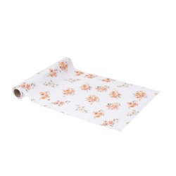 CHEMIN DE TABLE ROMANCE TISSU ROSE, PECHE ET BLANC 28 CM X 5 M15