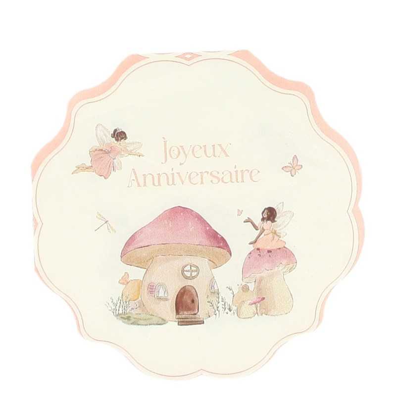 10 SERVIETTES FAIRY WORLD BLANC ET ROSE PASTEL 33 X33 CM 3 PLIS 