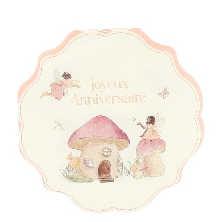 10 SERVIETTES FAIRY WORLD BLANC ET ROSE PASTEL 33  X33 CM 3 PLIS 