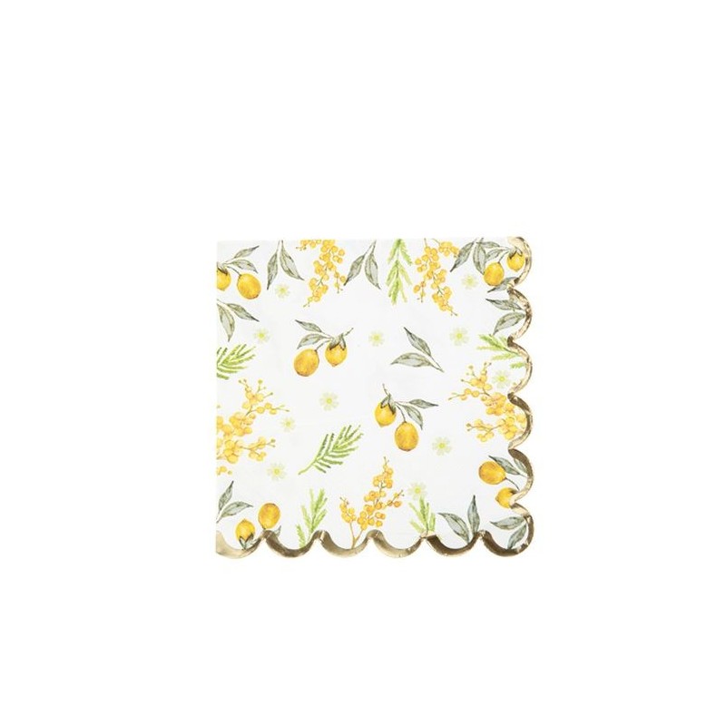 16 SERVIETTES MIMOSA CITRONS FEUILLAGES ET OR 33 X 33 CM 3 PLIS  16 SERVIETTES MIMOSA CITRONS FEUILLAGES ET OR 33 X 33 CM 3 PLIS
