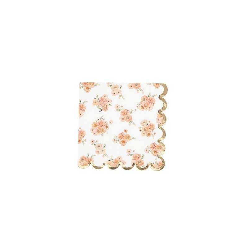 16 SERVIETTES PEACHY ROSE, PECHE ET OR 33 X 33 CM 3 PLIS 