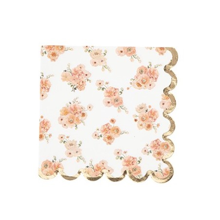 16 SERVIETTES PEACHY ROSE, PECHE ET OR 33 X 33 CM 3 PLIS 