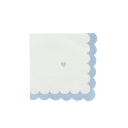 16 SERVIETTES PETITS COEURS BLEU ORAGE, BLANC ET OR 33 X 33 CM 3 PLIS 