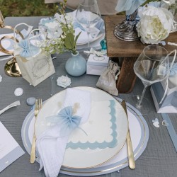 16 SERVIETTES PETITS COEURS BLEU ORAGE, BLANC ET OR 33 X 33 CM 3 PLIS 