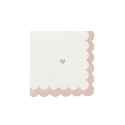16 SERVIETTES PETITS COEURS ROSE, BLANC ET OR 33 X 33 CM 3 PLIS 
