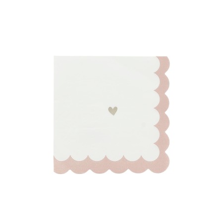 16 SERVIETTES PETITS COEURS ROSE, BLANC ET OR 33 X 33 CM 3 PLIS 