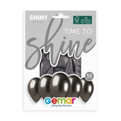 5 BALLONS BIO LATEX  COULEUR SHINY SPACE GREY 33 CM 