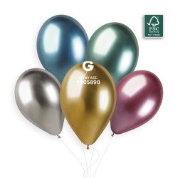 5 BALLONS BIO LATEX  COULEUR SHINY MULTICOLORE 33 CM 