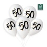 5 BALLONS BIO LATEX COULEUR BLANC IMPRESSION 50 NOIR OR ARGENT  33 CM  5 BALLONS BIO LATEX COULEUR BLANC IMPRESSION 50 NOIR OR ARGENT  33 CM