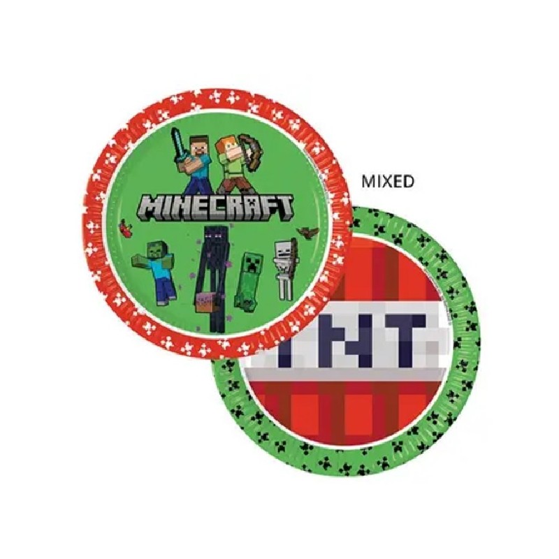 8 ASSIETTES MINECRAFT TNT 23 CM  8 ASSIETTES MINECRAFT TNT 23 CM