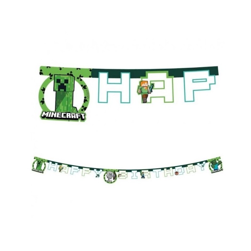BANDEROLE MINECRAFT CAMOUFLAGE HAPPY BIRTHDAY 2 METRES BANDEROLE MINECRAFT CAMOUFLAGE HAPPY BIRTHDAY 2 METRES