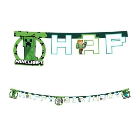 BANDEROLE MINECRAFT CAMOUFLAGE HAPPY BIRTHDAY 2 METRES