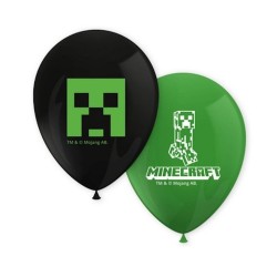 8 BALLONS LATEX  MINECRAFT CAMOUFLAGE VERT ET NOIR