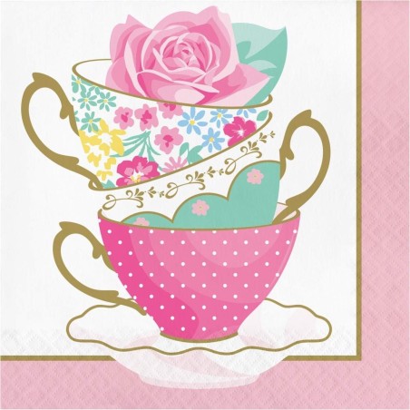 16 SERVIETTES EN PAPIER TASSE ET FLEURS FLORAL TEA PARTY 33 X 33 CM
