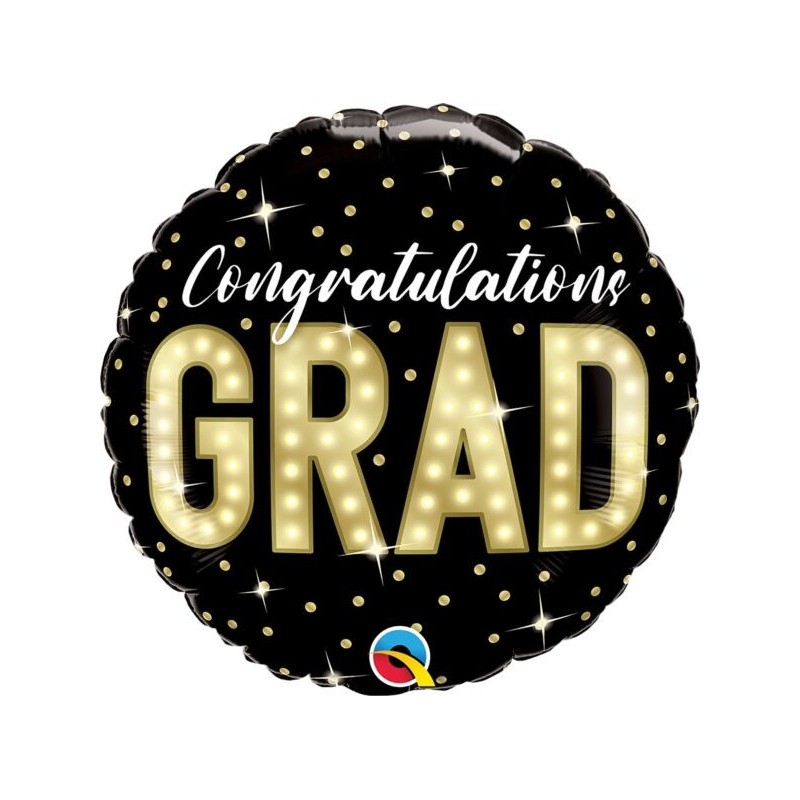 BALLON METALLIQUE ROND  CONGRATULATIONS GRAD LAUREAT NOIR ET OR 46 CM  BALLON METALLIQUE ROND  CONGRATULATIONS GRAD LAUREAT NOIR ET OR 46 CM