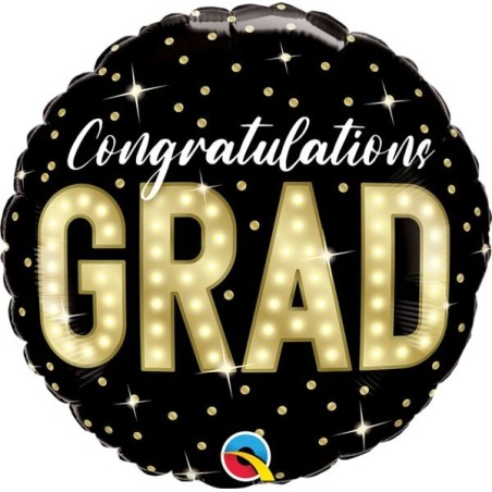 BALLON METALLIQUE ROND  CONGRATULATIONS GRAD LAUREAT NOIR ET OR 46 CM 