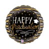 BALLON METALLIQUE ROND  HAPPY GRADUATION NOIR ET OR  46 CM  BALLON METALLIQUE ROND  HAPPY GRADUATION NOIR ET OR  46 CM