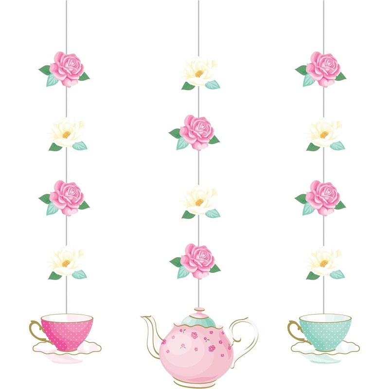 3 DECORATIONS FILS FLEURS ANGLAISES ET THEIERES TEA TIME 3 DECORATIONS FILS FLEURS ANGLAISES ET THEIERES TEA TIME
