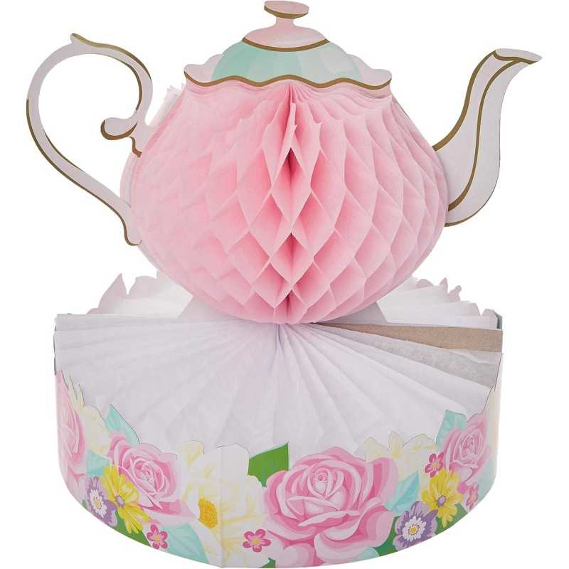 1 CENTRE DE TABLE EN PAPIER ALVEOLE THEIERE TEA TIME 24 X 25 CM