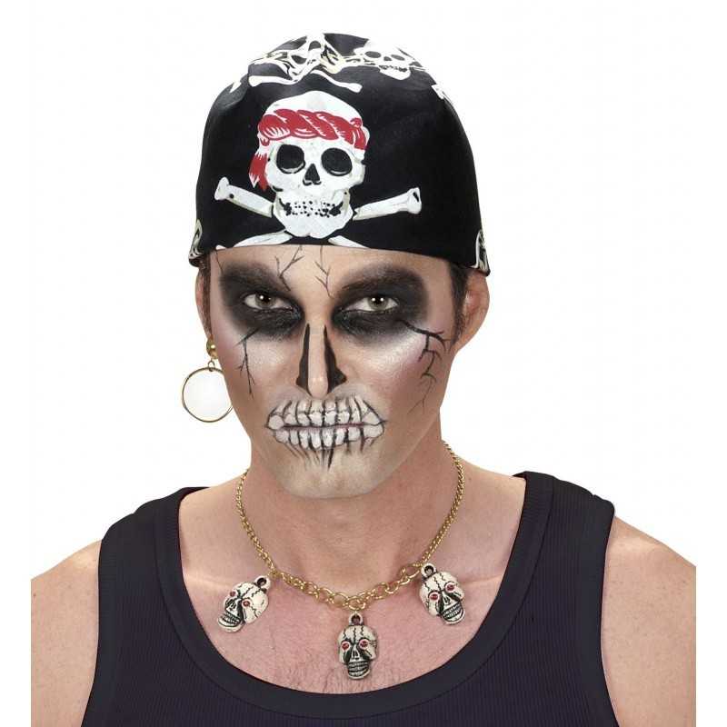 BANDANA NOIR IMPRESSION TETE DE MORT PIRATE OU BIKER