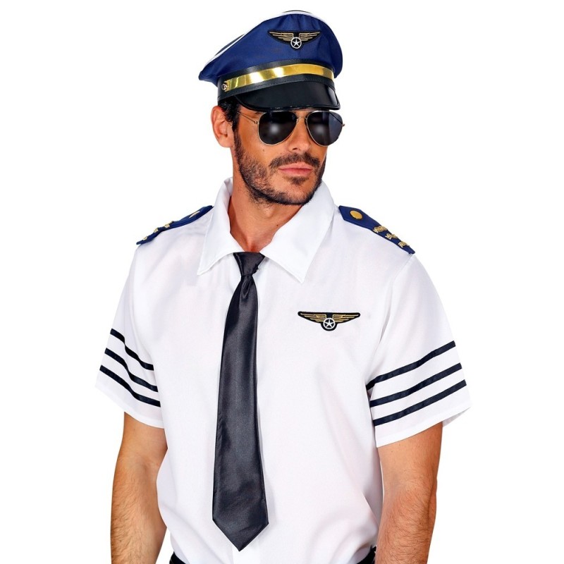 SET PILOTE D'AVION DE LIGNE BLEUE CASQUETTE EPAULETTES INSIGNE ET LUNETTES SET PILOTE D'AVION DE LIGNE BLEUE CASQUETTE EPAULETTES INSIGNE ET LUNETTES