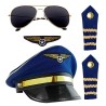 SET PILOTE D'AVION DE LIGNE BLEUE CASQUETTE EPAULETTES INSIGNE ET LUNETTES SET PILOTE D'AVION DE LIGNE BLEUE CASQUETTE EPAULETTES INSIGNE ET LUNETTES