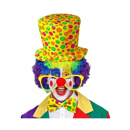 CHAPEAU HAUT DE FORME + NOEUD PAPILLON CLOWN  JAUNE FUO A POIS