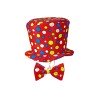CHAPEAU HAUT DE FORME + NOEUD PAPILLON CLOWN ROUGE A POIS